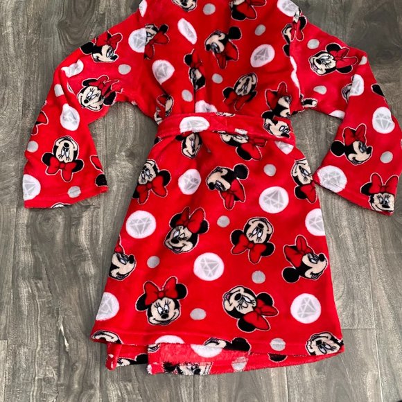 DISNEY MINNIE MOUSE Girls Size Medium (8) Hooded Robe White Red Black Fuzzy Soft - Picture 8 of 8